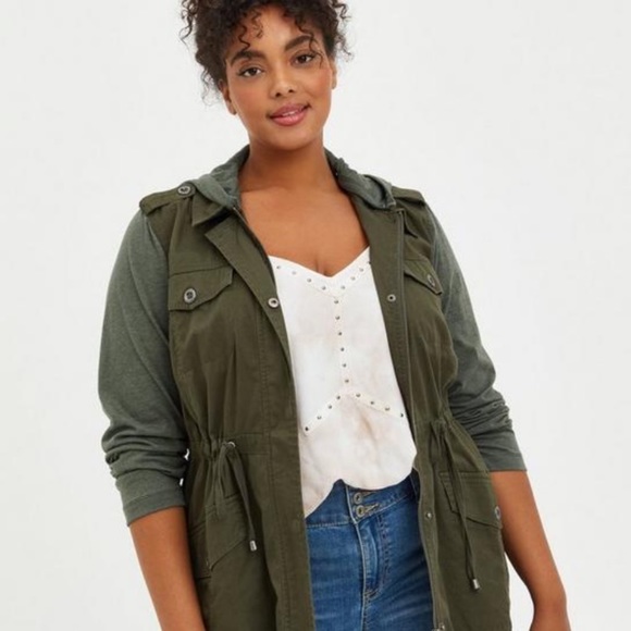 torrid Jackets & Coats Torrid Twill Fabric Mixed Media Anorak